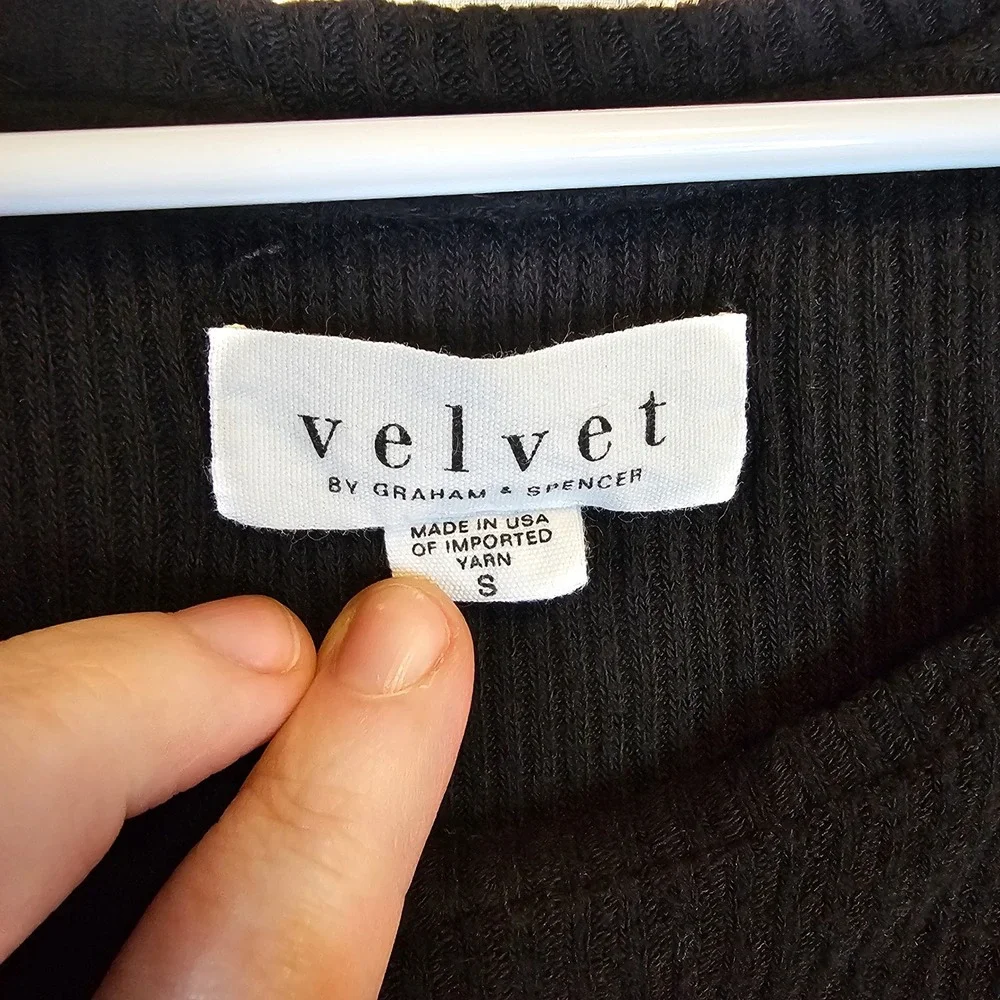 Velvet Graham Spencer Ribbed Knit Top Long Sleeve Black Womens Size Small‎ - Picture 4 of 7
